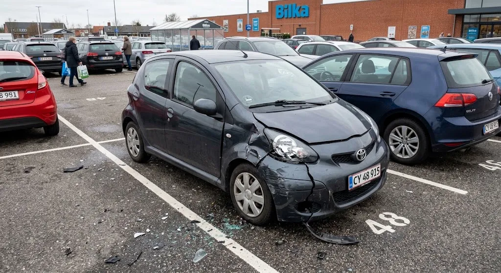 Toyota Aygo før reparation: påkørselsskade på front og skærm