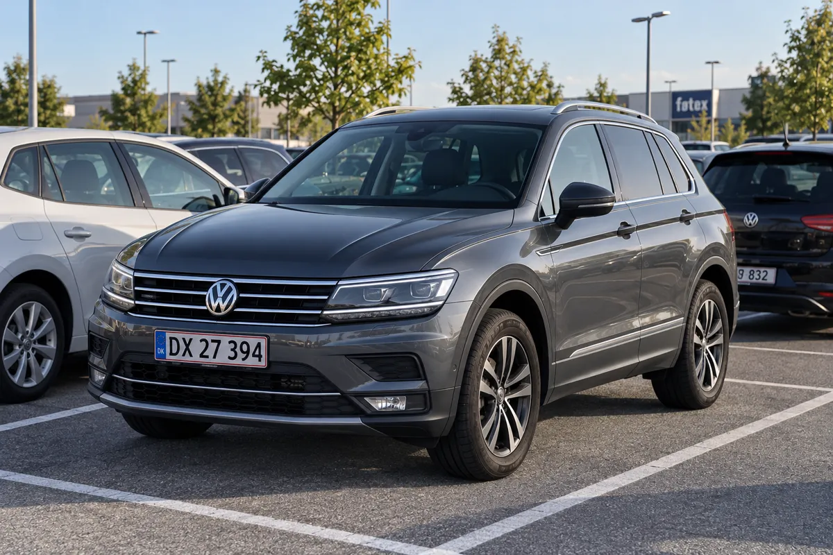 VW Tiguan efter reparation: ridser i kofanger, skærm og dør